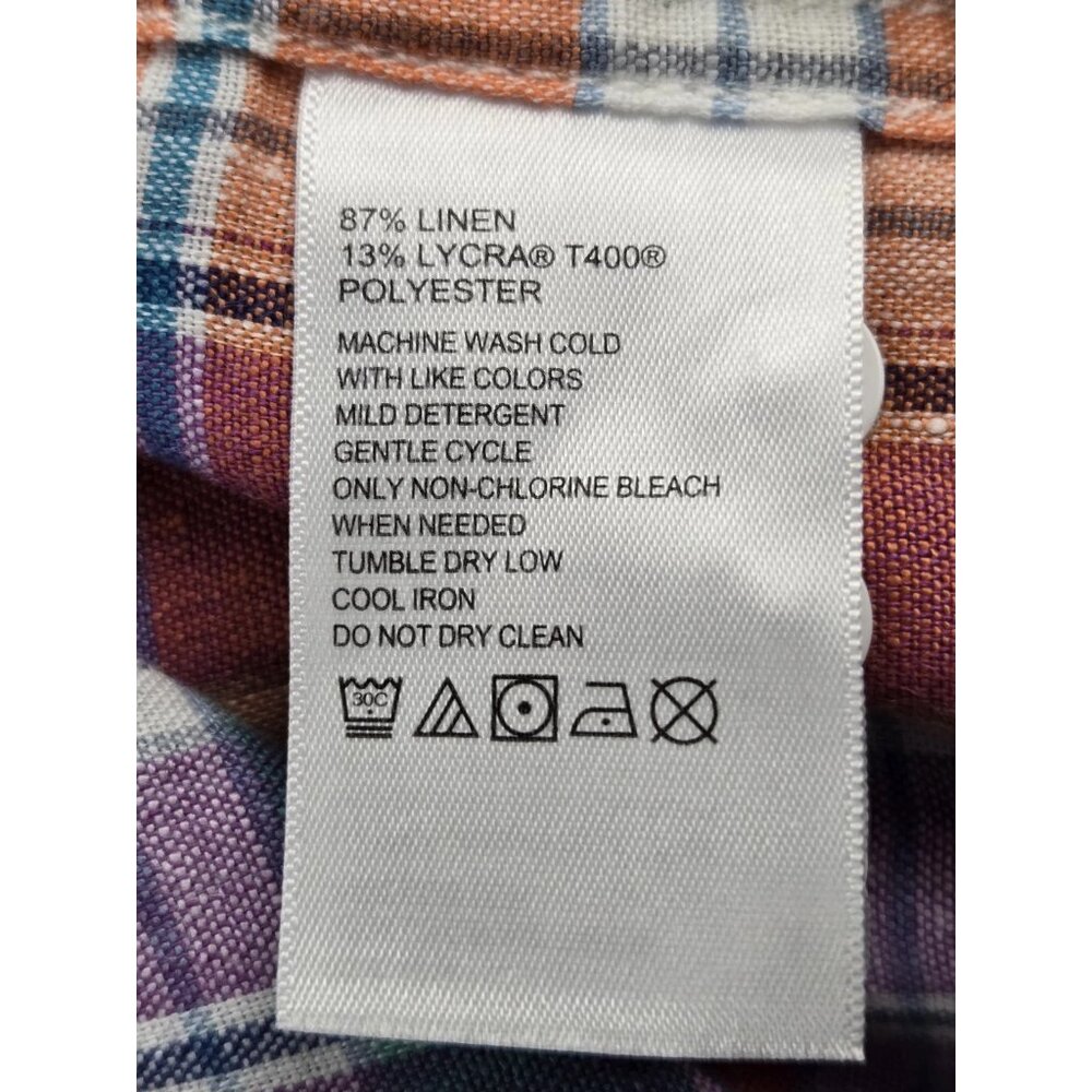 Tommy Bahama Barbados Breeze Stretch Linen Shirt Mens X-Large Peach Melt Plaid - Picture 4 of 7